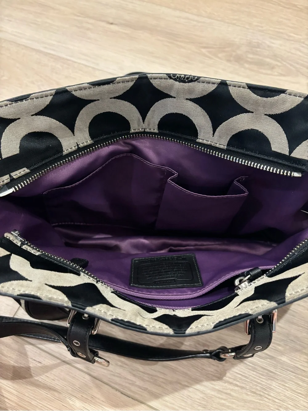 Coach Black and Gray Signature Circle Tote